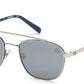 Timberland TB9168 Navigator Sunglasses 10D-10D - Shiny Light Nickel Frames, Matte Blue Tips / Silver Flash Smoke Lenses