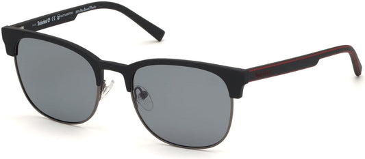 Timberland TB9177 Browline Sunglasses 02D-02D - Rubberized Black Front & Temples With Red Accent, Smoke Lenses