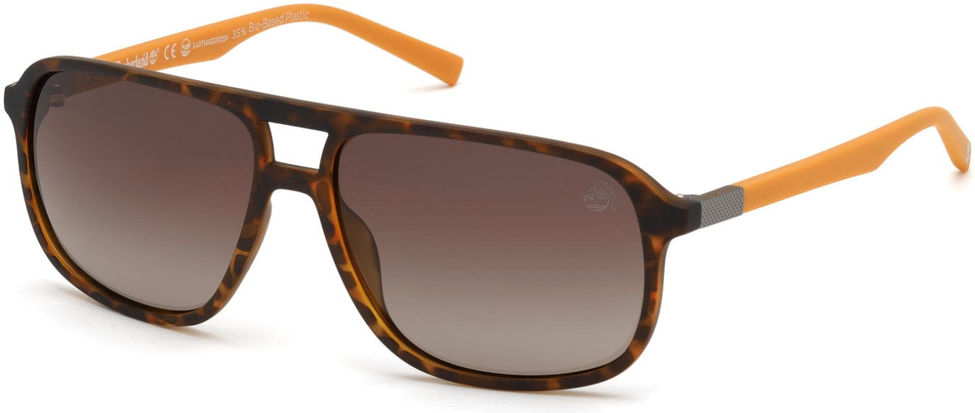 Timberland TB9200 Navigator Sunglasses 52H-52H - Matte Havana Front With Orange Rubber Temples, Brown Gradient Lenses