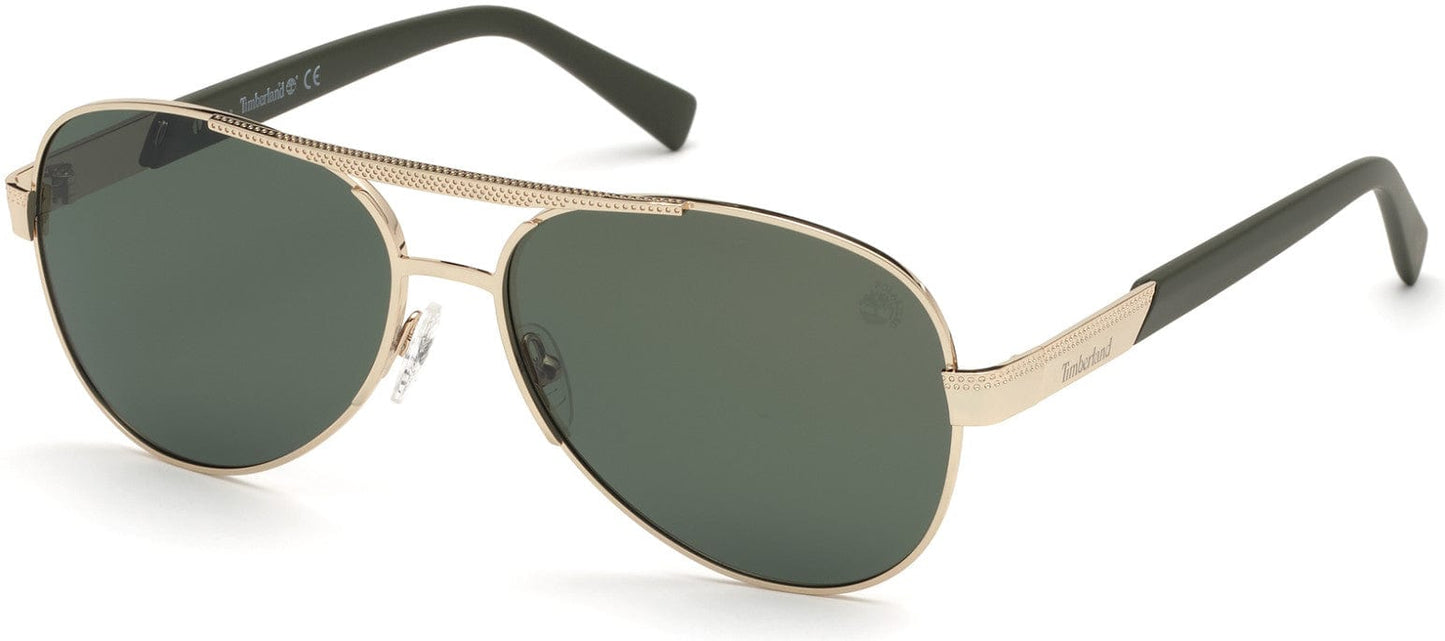 Timberland TB9214 Pilot Sunglasses 32R-32R - Shiny Gold Front, Matte Olive Green Temples / Green Lenses