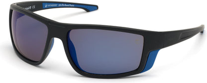 Timberland TB9218 Rectangular Sunglasses 02D-02D - Matte Black W/ Blue Rubber / Blue Flash Lenses
