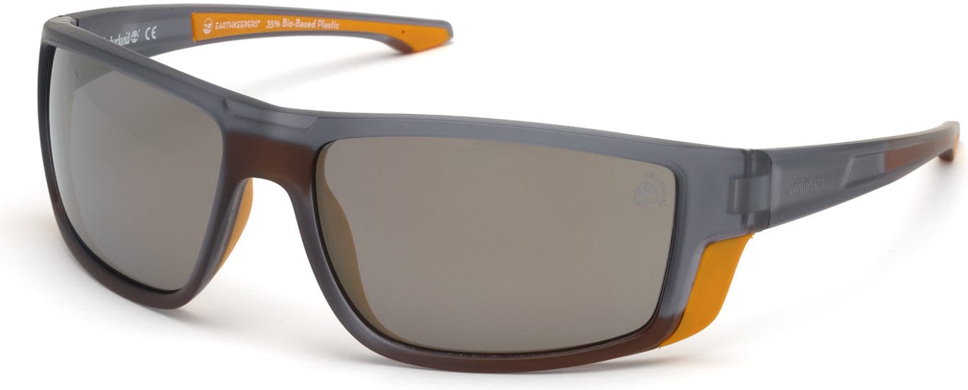 Timberland TB9218 Rectangular Sunglasses 20D-20D - Matte Crystal Gray W/ Orange Rubber / Gold Flash Lenses
