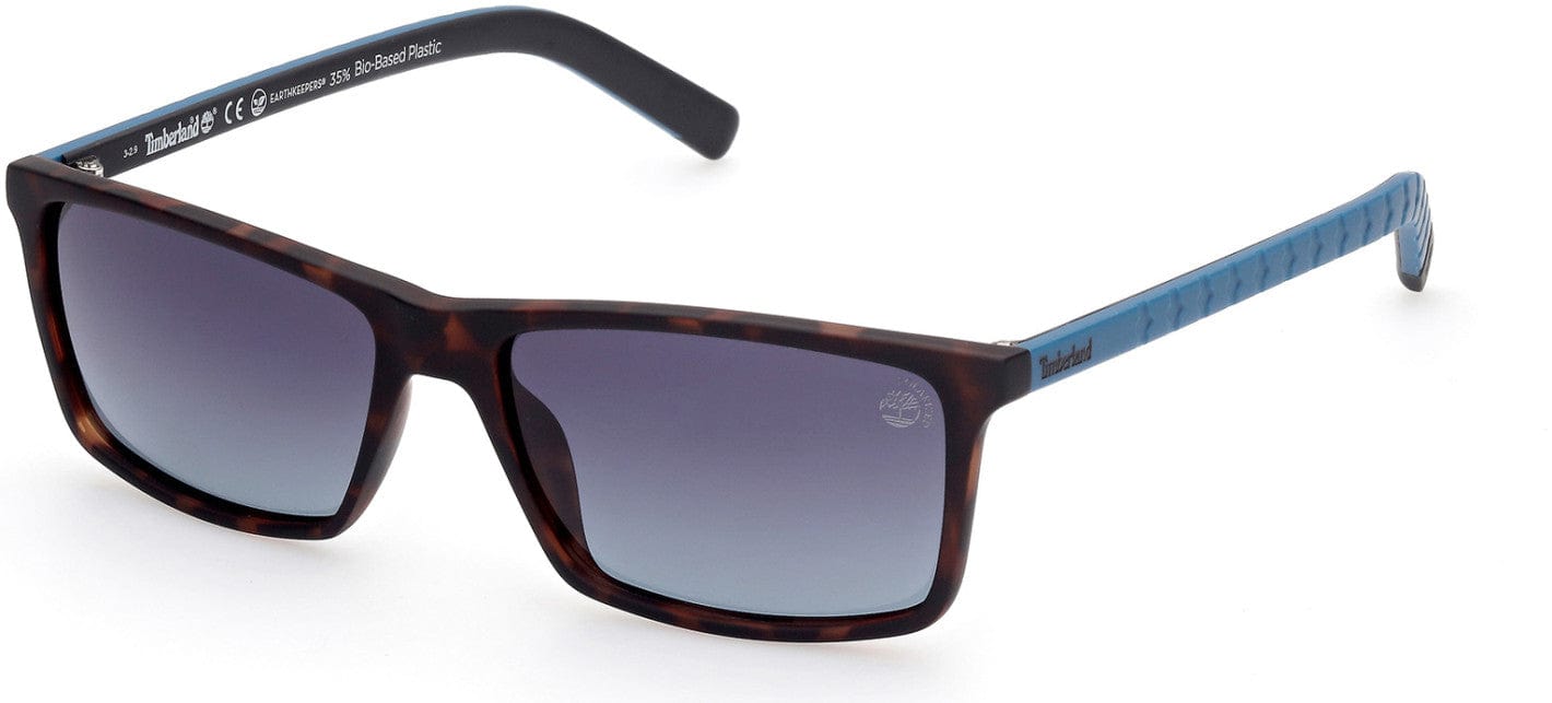 Timberland TB9222 Rectangular Sunglasses 52D-52D - Matte Dark Havana W/ Ã‚Â Blue Over Black Rubber / Blue Gradient Lenses