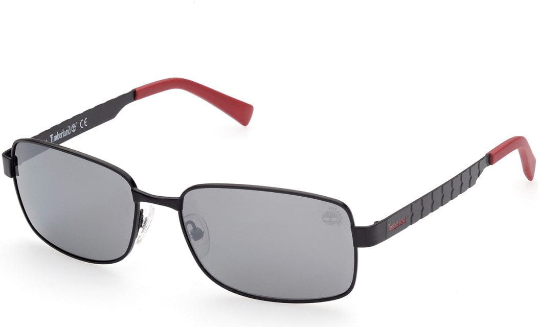 Timberland TB9226 Rectangular Sunglasses 02D-02D - Satin Matte Black / Smoke W/ Silver Flash Lenses