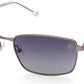 Timberland TB9233 Rectangular Sunglasses 09D-09D - Matte Gunmetal Front/temples W/ Navy Rubber / Smoke Gradient Lenses