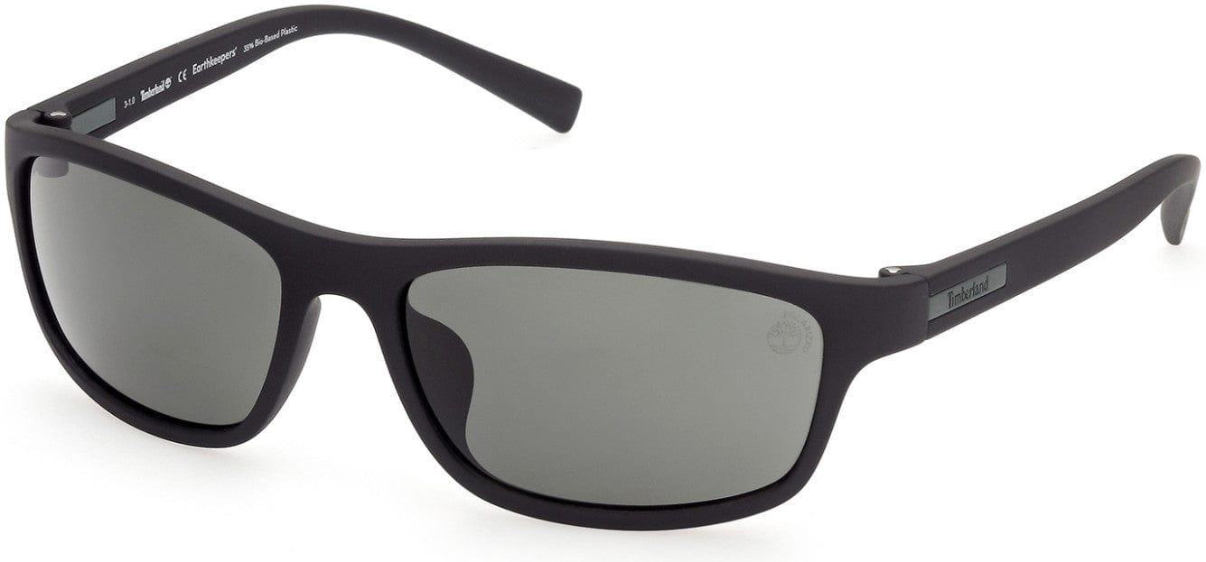 Timberland TB9237 Rectangular Sunglasses 02R-02R - Soft Touch Black Front/temples W/ Green Plaque / Green Lenses