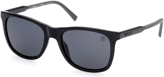 Timberland TB9255 Square Sunglasses 01D-01D - Shiny Black Front/temples Matte Grey Tips / Smoke Lenses