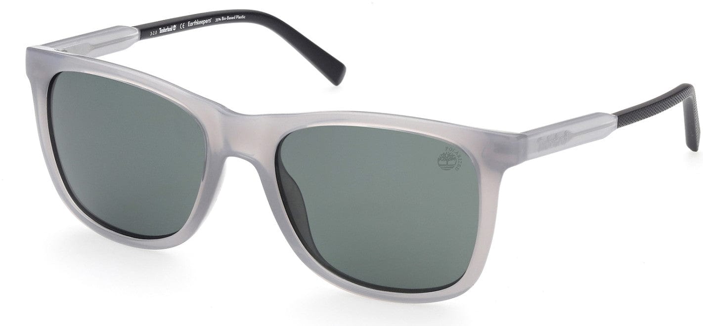 Timberland TB9255 Square Sunglasses 20R-20R - Shiny Milky Grey Front/temples W/ Matte Black Tips / Green Lenses