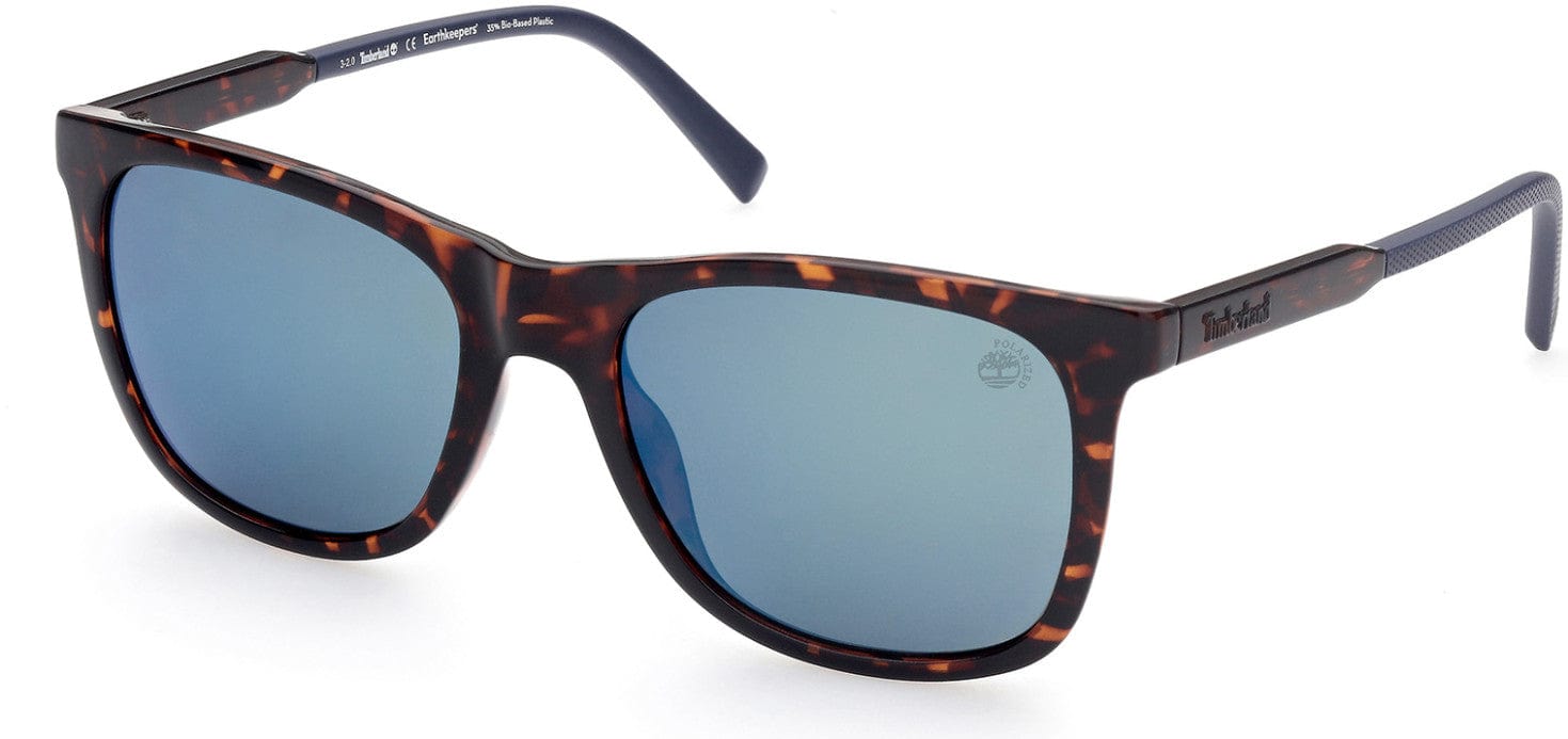 Timberland TB9255 Square Sunglasses 52D-52D - Shiny Tortoise Front/temples W/ Blue Tip Ends / Blue Flash Lenses