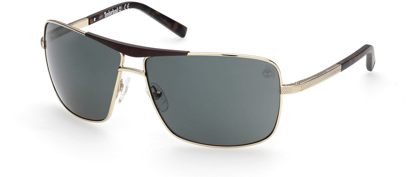 Timberland TB9258 Navigator Sunglasses 32R-32R - Shiny Gold Front/temples W/ Matte Tortoise Tips / Green Lenses