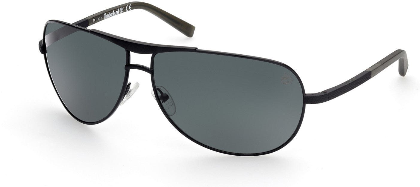 Timberland TB9259 Pilot Sunglasses 01R-01R - Shiny Black Front W/ Satin Black Temples W/ Green Tips / Green Lenses