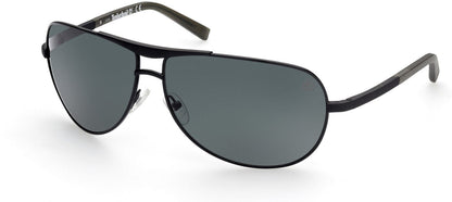Timberland TB9259 Pilot Sunglasses 01R-01R - Shiny Black Front W/ Satin Black Temples W/ Green Tips / Green Lenses